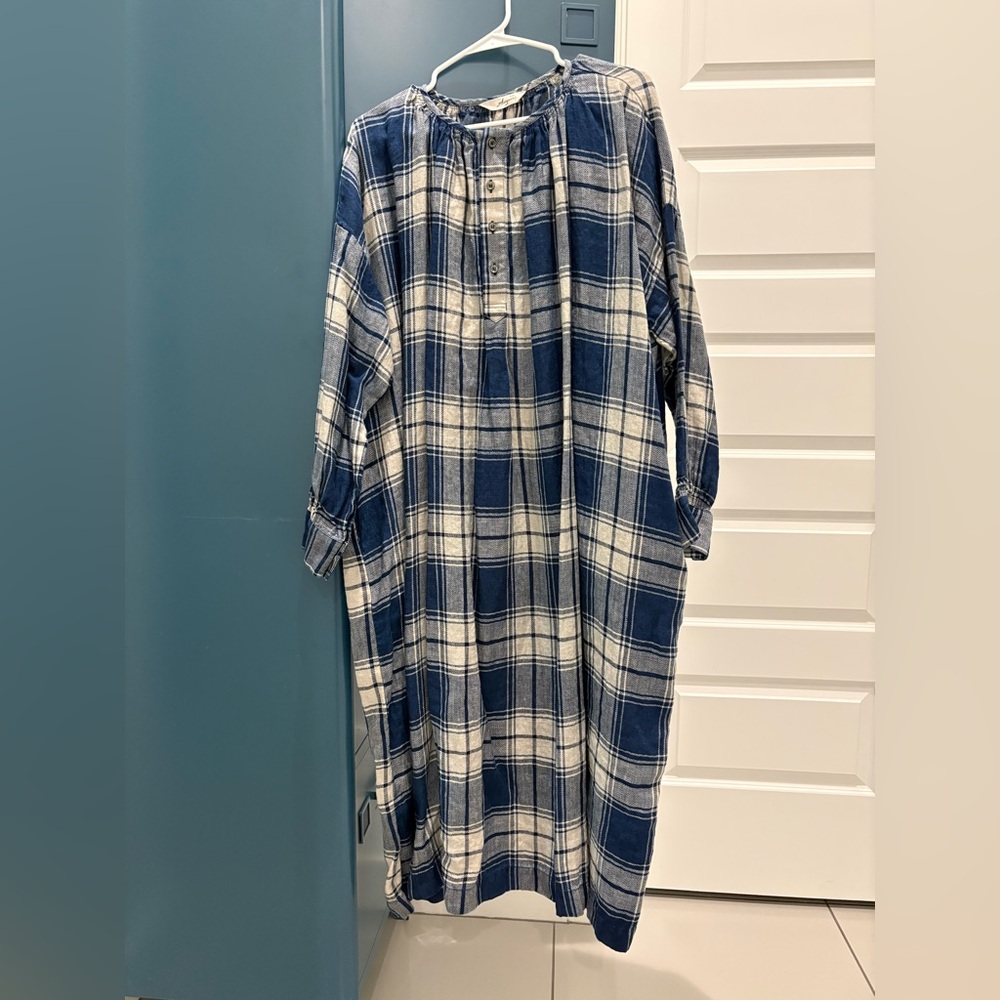 Ichi Antiquites Linen Indigo Herringbone Dress